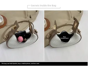 Dettaglio dell'interno della borsa a mezzaluna intrecciata che mostra lo spazio per oggetti