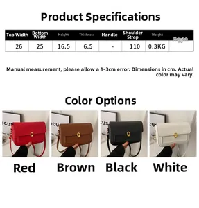 Spécifications de taille et quatre variantes de couleurs du sac à bandoulière en cuir PU