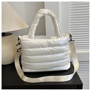 Quilted Puffer Tote Bag Glossy Nylon Lightweight Spacious Shoulder Crossbody Handbag For Women Chic Korean Style