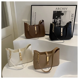 Retro minimalist underarm hobo bags with metal clasp in brown black white and khaki colors