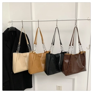 Kroko Muster PU Leder Shopper Tasche Große Kapazität Achsel Umhängetasche Silberne Kette Minimalistische Büro Mode
