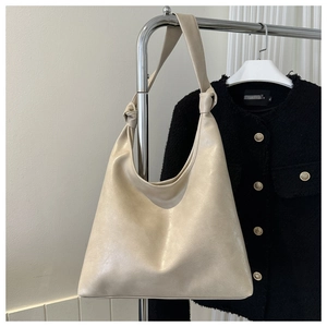 Retro cream white PU leather hobo shoulder bag with knot strap detail for women