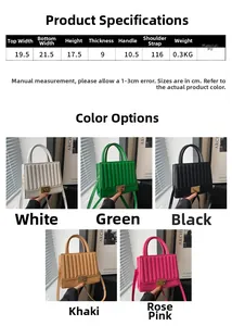 Detailed size chart and dimensions of the retro square crossbody bag with PU material specs