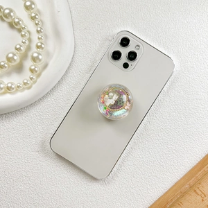 Sparkly glitter bunny crystal ball phone grip holder with resin rabbit and star sequins
