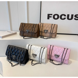 Borsa A Spalla Da Donna In Pelle PU Trapuntata Rombo Catena In Metallo Sottobraccio Chic Retrò Di Tendenza Chiusura