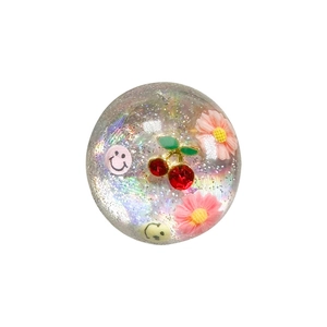 Support de téléphone en résine à paillettes avec motifs cerise, sourire et fleurs