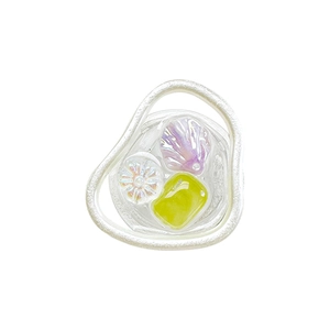 Support téléphone fleur artistique avec coquillage violet et gemmes vertes