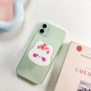Cute strawberry cake foldable phone socket grip on light green smartphone back cover