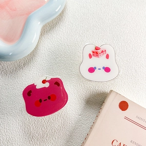 Cute acrylic phone grip set featuring rabbit and bear with cherry cake illustrations