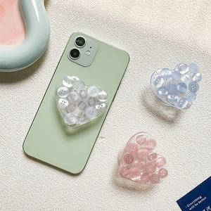 Heart Shaped Expanding Phone Grip Stand Transparent Resin With Colorful Buttons Inlay Collapsible Socket For Smartphones