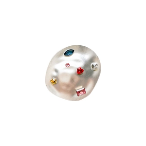 Silver irregular metal cell phone grip with colorful gemstones and rhinestones