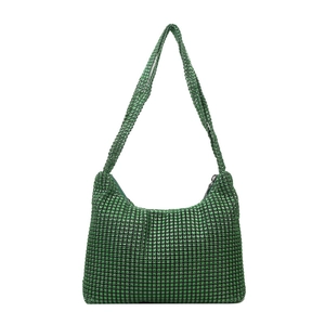 Chic green rhinestone shoulder bag with crystal strap and sparkling crescent design