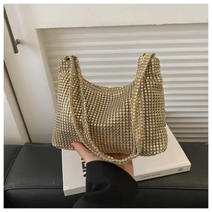 Funkelnde goldene Abendtasche für Damen mit vollständigem Kristall-Mesh-Design