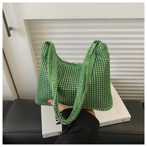 Trendige grüne Handtasche mit glitzerndem Strass-Netz für Damen, Modell 2024