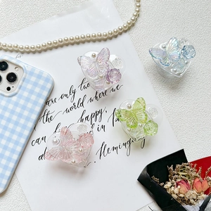 Heart Phone Grip Stand Butterfly Rose Flower Resin Transparent Faux Artificial Pearl Collapsible Cute Holder For Smartphone
