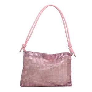 Funkelnde rosa Strass-Handtasche für Damen mit zwei schmalen Schultergurten im Party-Stil