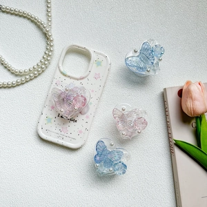 3D rose butterfly pearl heart phone grip with starry patterned protective phone case