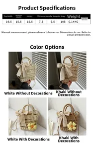 Detaillierte Größenangaben und Farbvarianten für die Mini-Stroh-Handtasche