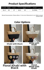 Spécifications de taille et poids du sac cabas bicolore en matière tissée souple