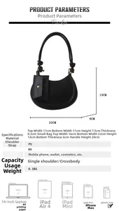 Detailed size parameters of the black moon bag with a detachable mini pouch accessory