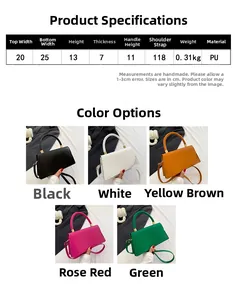 Tabella taglie borsa a tracolla in pelle PU 25x13x7cm con diverse opzioni di colore