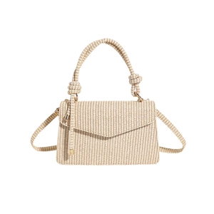Chic woven messenger bag for women with knotted handle and envelope flap design