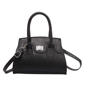 Classic black PU leather tote bag with silver twist lock and adjustable shoulder strap