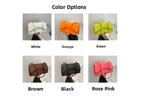 Detailed grid view of minimalist leather crossbody bags in six vibrant seasonal colors