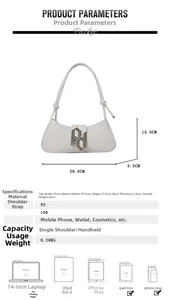 Detail view of white PU underarm bag with metal buckle and precise 29.5cm size dimensions