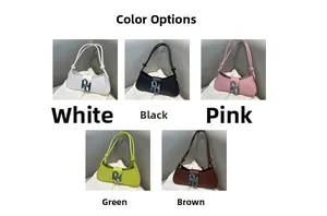 Selection of chic rectangular shoulder bags in white black pink green and brown with logo