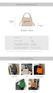 Size chart showing 20cm width crocodile pattern PU handbag with strap details