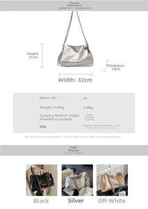Spécifications de taille détaillées et poids pour le sac à bandoulière en cuir PU avec chaîne