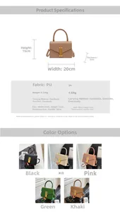 Detailed dimension guide showing the 20x15x8cm crossbody bag in various stylish colors