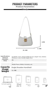 Tabella taglie borsa a tracolla in PU bianco con larghezza 20,5 cm e altezza 13 cm dettagli