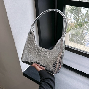 Borsa hobo minimalista argento con trama a coccodrillo per le donne moderne