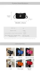 Detailed size chart and multi-color options for plaid PU crossbody shoulder bag