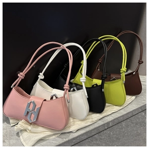 Collection of minimalist faux leather baguette bags with silver PD logo and knotted straps