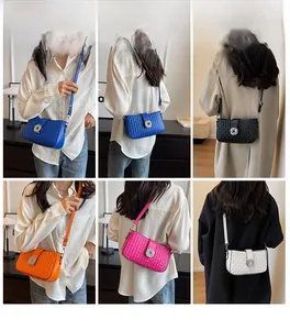 Collage of chic quilted crossbody bags in five colors styled on a model for daily wear