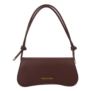 Brown crocodile pattern underarm bag with gold logo and long shoulder straps