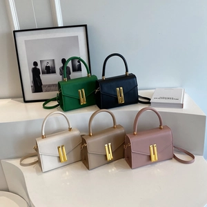 Women PU Leather Shoulder Bag Gold Vertical Buckle Flap Handbag Chic Minimalist Daily Crossbody Tote