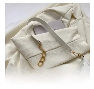 Détail d'un sac à main blanc avec une chaîne dorée et une bandoulière en similicuir chic