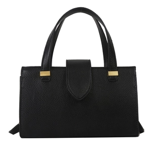 Classic black PU leather handbag with litchi texture and gold metal hardware accents