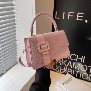 Women Fashion PU Leather Glitter Handbag Square Buckle Crossbody Bag Elegant Commute Shoulder Bag Versatile Tote Gift