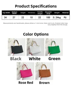 Guía de dimensiones y opciones de color para bolso tote de PU tejido con correa de cadena