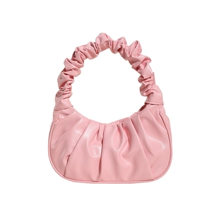 Chic pink ruched handbag with gathered handle in minimalist cloud style for women