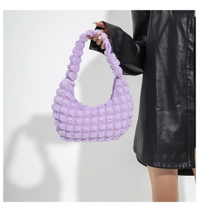 Detailed bubble textured lavender shoulder bag with unique pleated 3D fabric design