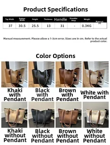 Tabella dettagliata delle dimensioni e visualizzazione delle varianti colore della borsa