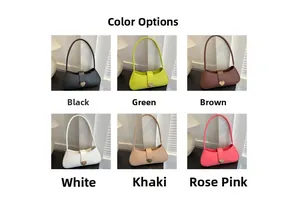 Collage of rectangular underarm bags in black, green, brown, white, khaki, and rose pink
