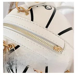 Vue détaillée de la fermeture éclair dorée et du sac à main texturé en forme de basket