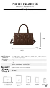 Detailed dimensions of dark brown quilted handbag with 21cm width and 13cm height